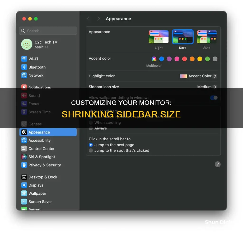 how do you decrease the size of sidebars on monitor