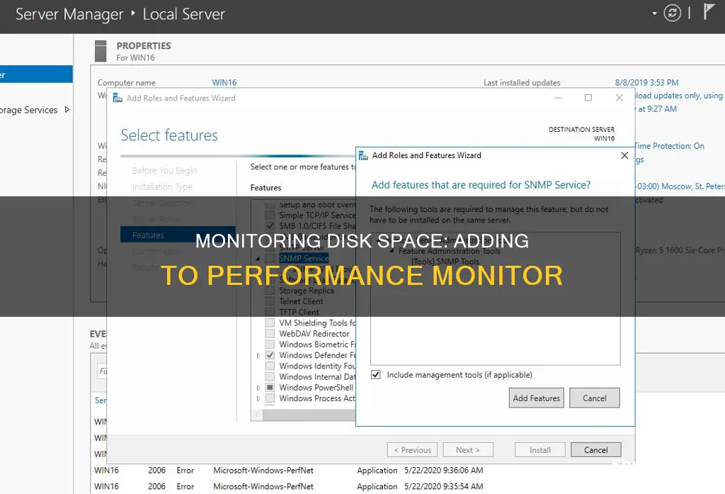 how to add available disk space to performance monitor