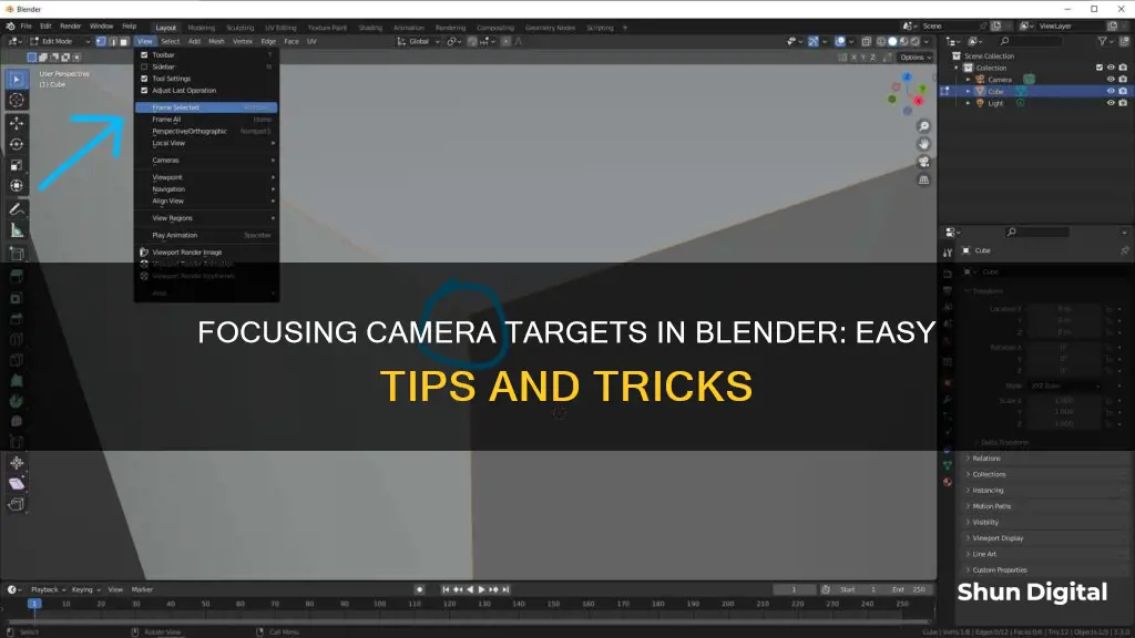 how to camera focus target in blender