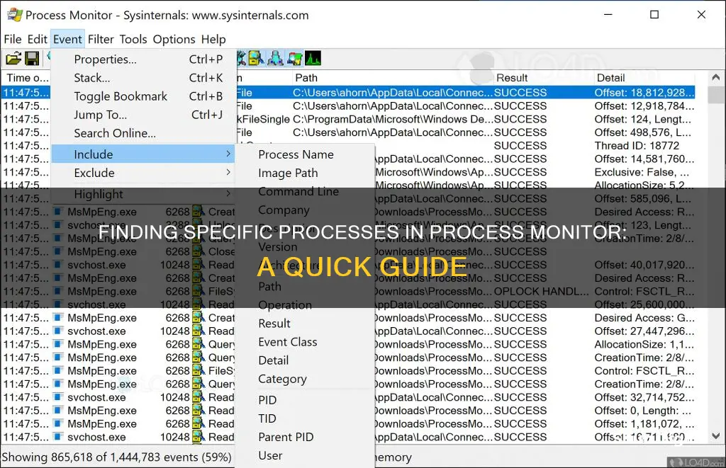 how to find a specific process in precess monitor