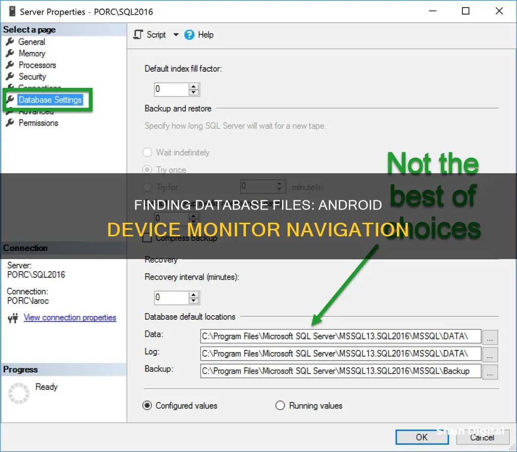 how to find database file in android device monitor