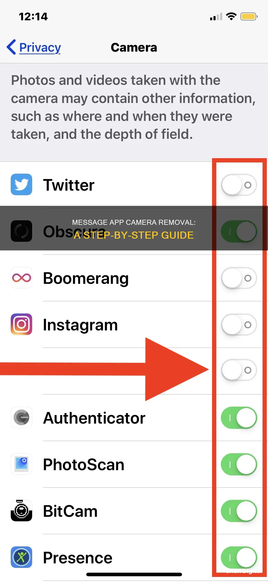 how to remove camera from my message app