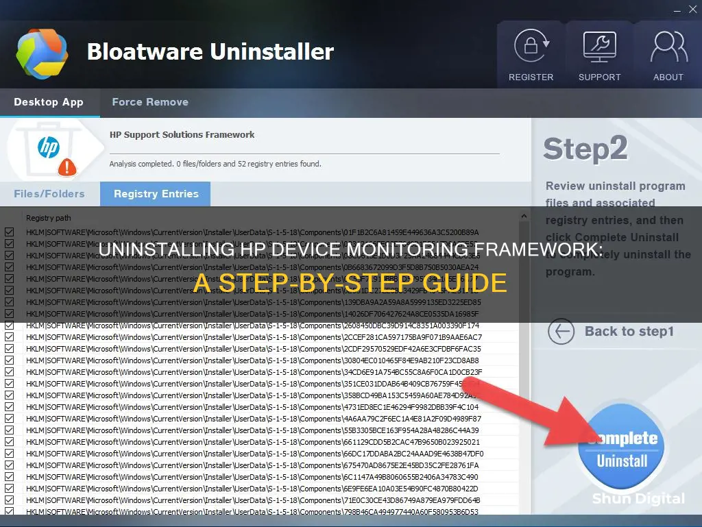 how to remove hp device monitoring framework