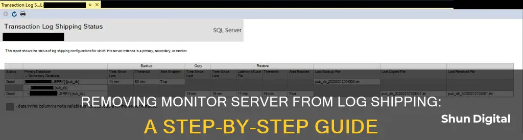 how to remove monitor server from log shipping