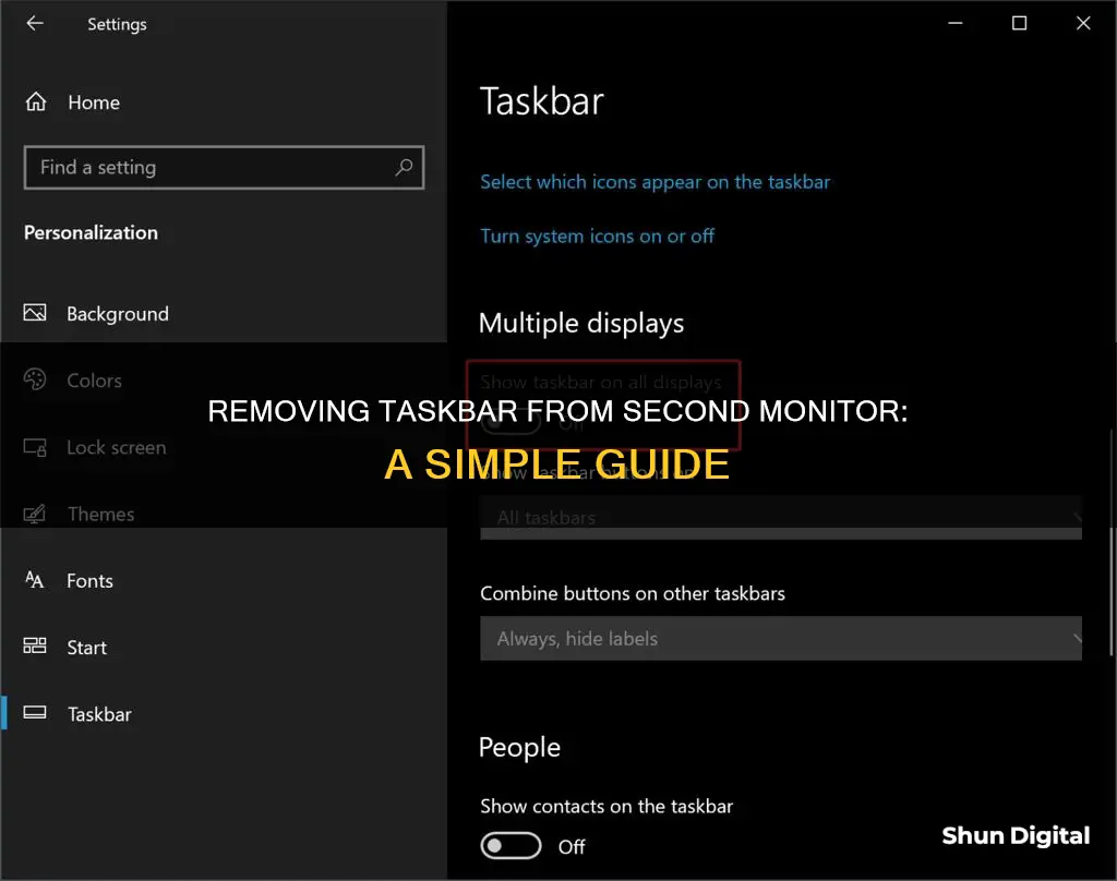 how to remove taskbar from 2nd monitor