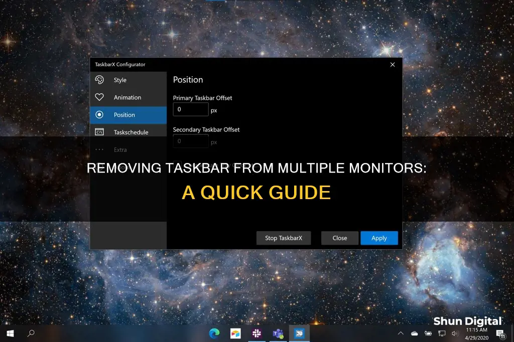 how to remove taskbar from all monitors except main