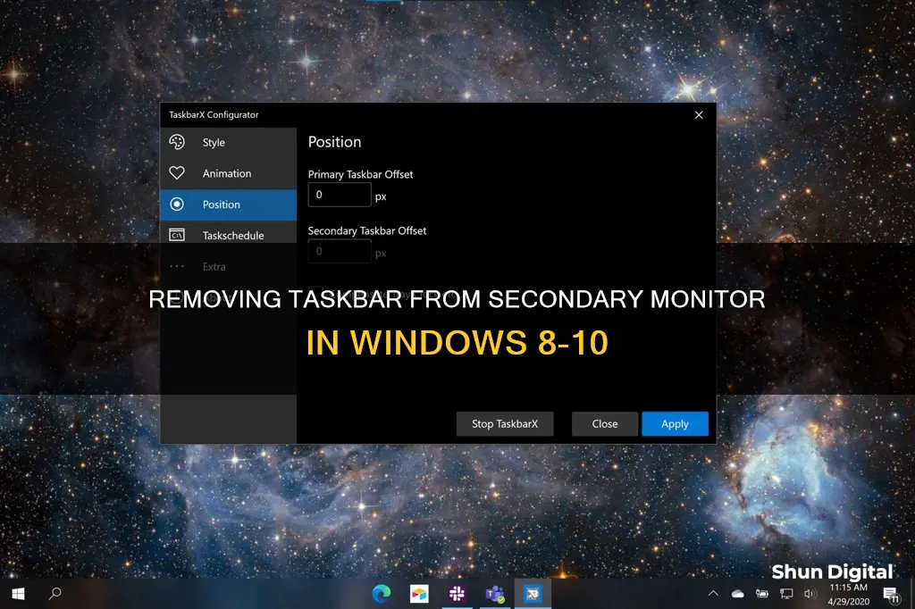 how to remove taskbar from other monitor windo