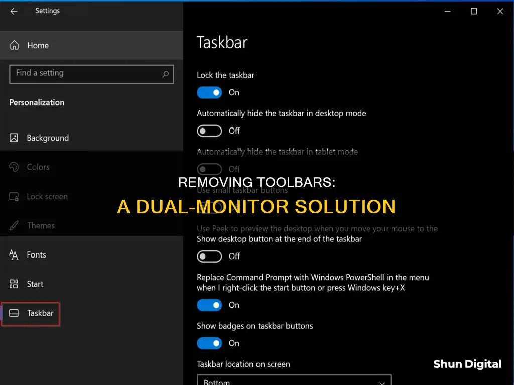 how to remove toolbar on 2nd monitor