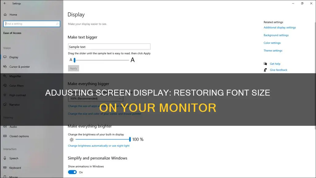 how to restore font size monitor