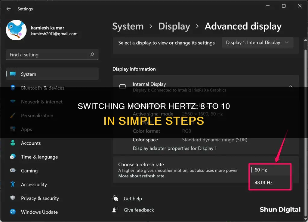 how to switch hertz on monitor