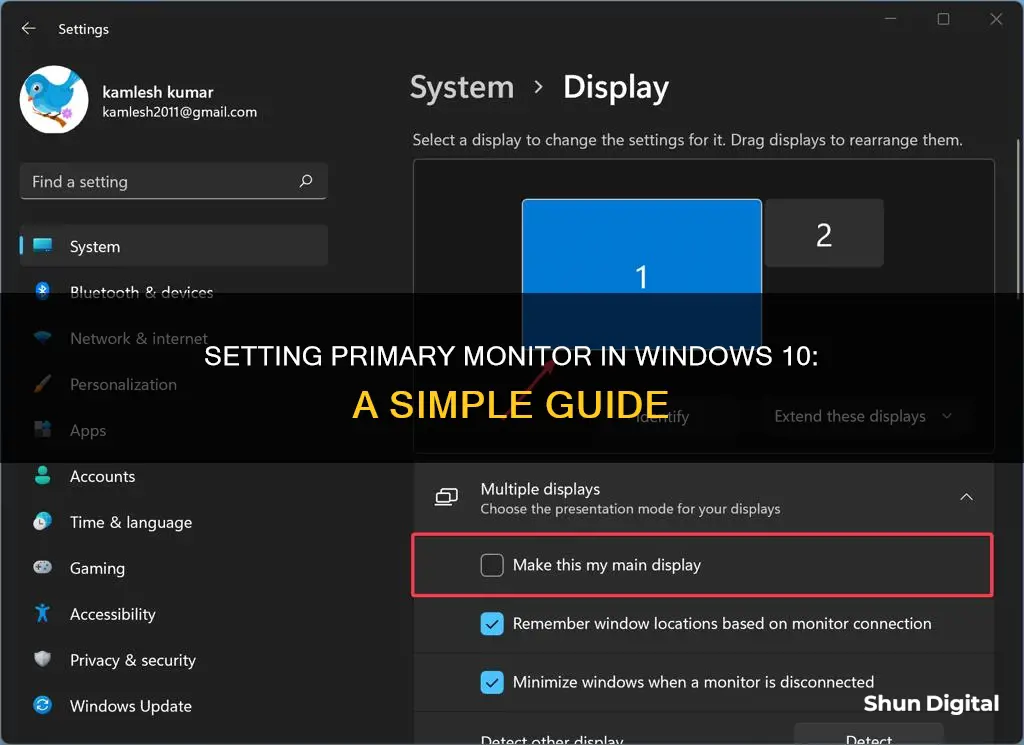 how to tell win 10 which monitor is primary