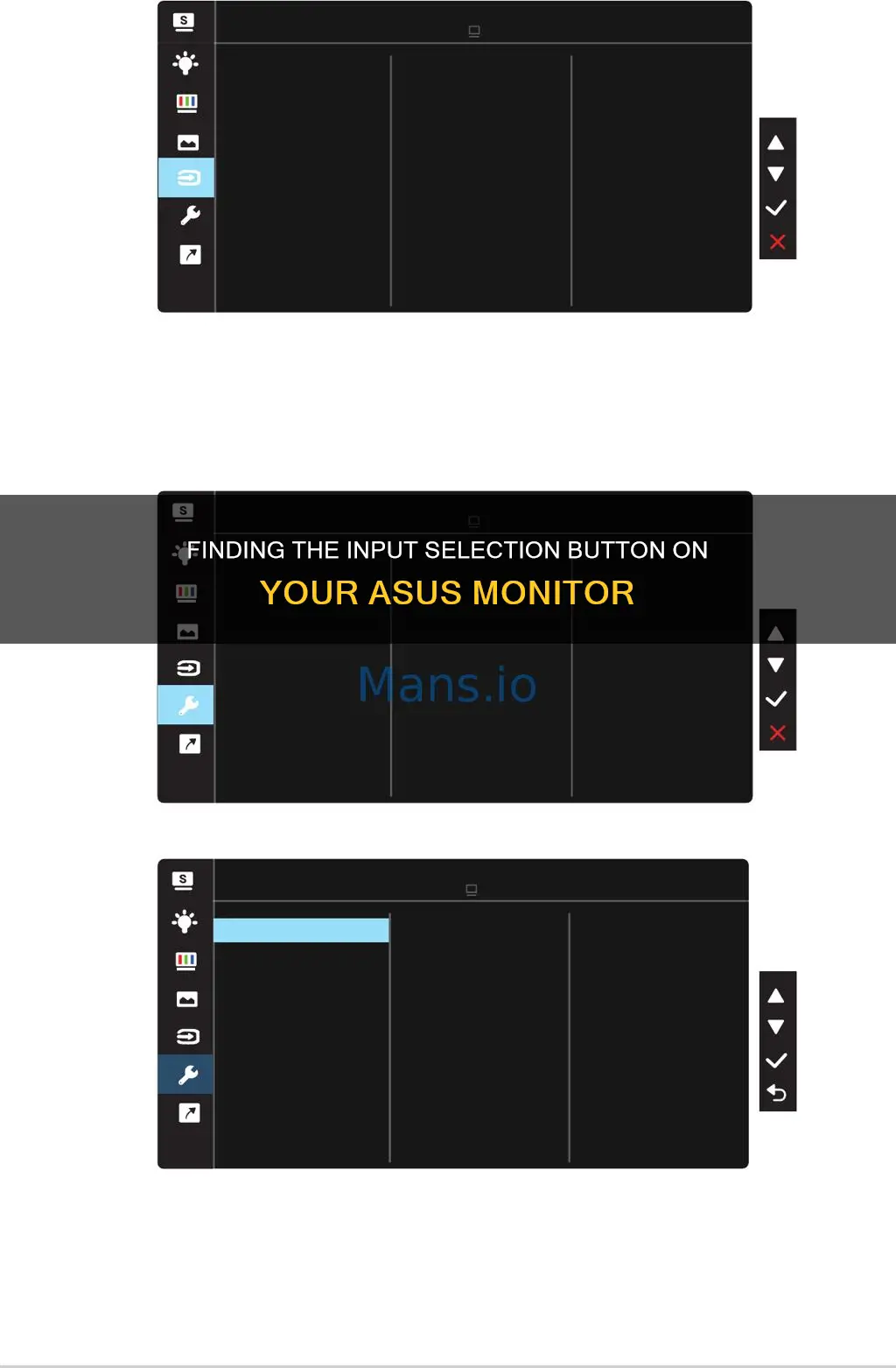 where is input selection button on asus monitor